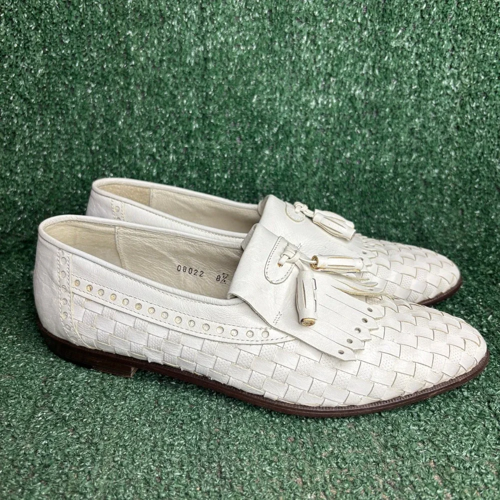 Kenneth Cole Ercolus Woven Tassel Kiltie Loafer Dress Shoe White Mens Size 8.5